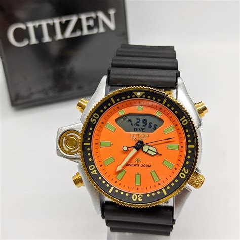 Rel Gio Citizen Aqualand Laranja C Caixa Premium Funcional Em