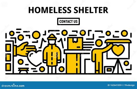 Homeless Shelter Banner, Outline Style Stock Vector - Illustration of ...