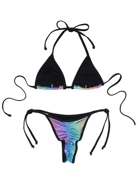 Womens Shiny Micro Bikini Set Bra With G String Thong Bathing Suit Sexy Swimwear EBay