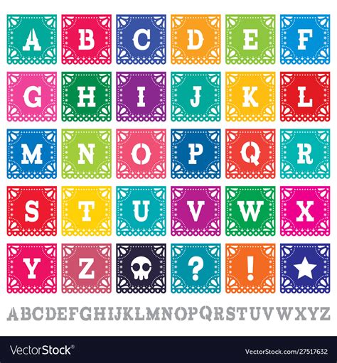 Papel Picado Alphabet Letters Template Set Vector Image