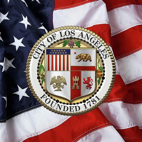 Los Angeles City Seal over American Flag Digital Art by Serge Averbukh