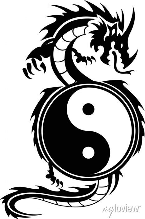 Yin Yang Dragon Silhouette Vector Wall Mural • Murals Artwork Icon