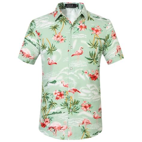 Sslr Hawaiian Shirt For Men Flamingo Short Sleeve Casual Button Down