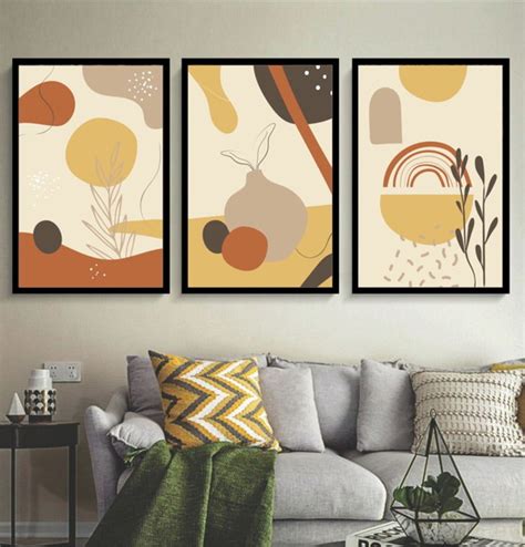 Kit 3 Quadros Abstrato Folhagem Marrom Decoração Moldura no Elo7