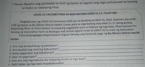 Panuto Basahin Ang Patalastas Sa Loob Ng Kahon At Sagutin Ang Mga