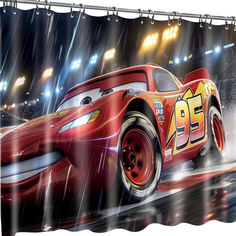 Lightning Mcqueen Racing Shower Curtain Red Car With Yellow Number