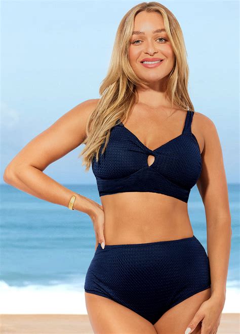 ROTITA Navy Blue High Waisted Wide Strap Bikini Set Rotita USD