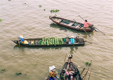 Rowing Wooden Boat On Mekong River Editorial Image - Image of river ...