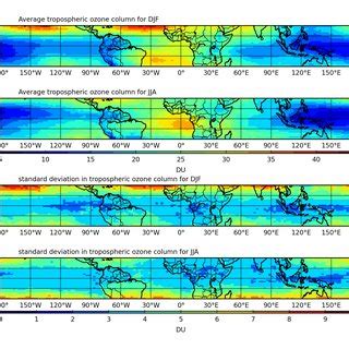 Top Mean Tropospheric Ozone Column For Dec Feb And June Aug Based