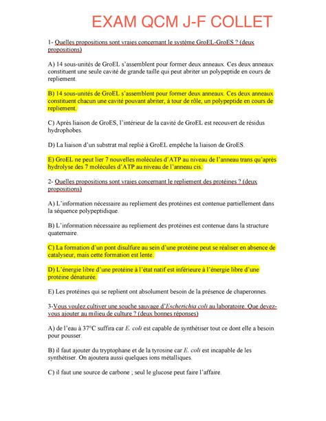 Examen questions et réponses EXAM QCM J F COLLET 1 Quelles