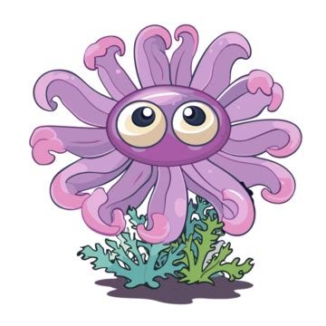 Anémona Clipart Dibujos Animados Pulpo Flor Con Ojos Grandes Vector PNG