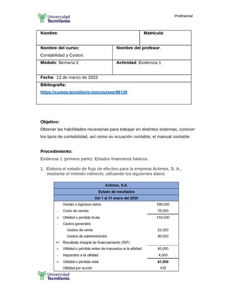 Act Contabilidad Y Costos Nombre Matr Cula Nombre Del Curso