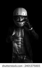 Man Suit Motorcycle Helmet Naked Torso Stock Photo 2401375003 Shutterstock