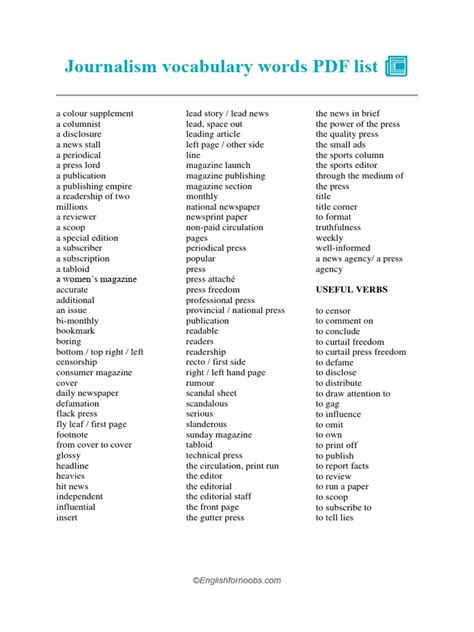 Journalism vocabulary list | PDF | Magazines | Newspapers