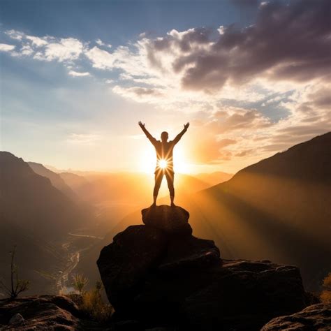 Premium Photo Summit Serenity Man Standing Atop A Mountain With