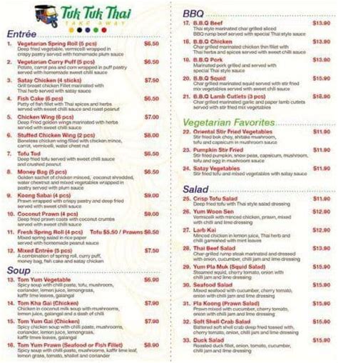 Tuk Tuk Thai Menu