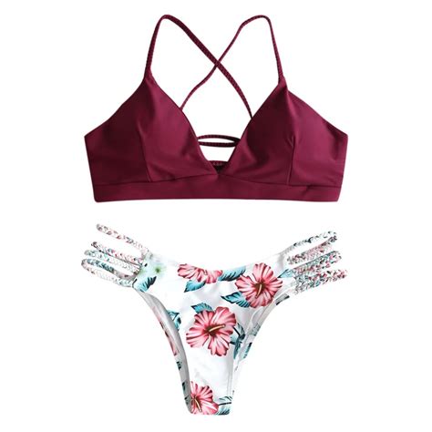 AUSTINBEM Women S Bikini Set Cut Flower Print Two Piece Swimsuit Pushups Bandage Swimwear