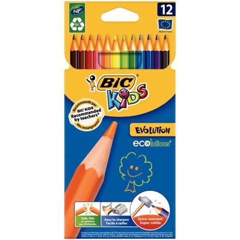 Etui carton recyclé de 12 crayons de couleurs assorties Évolution 17 5 cm