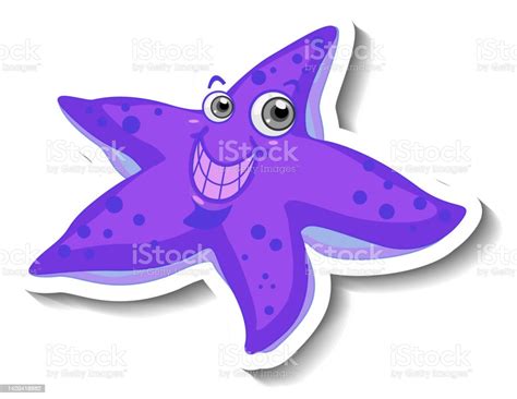 Sea Animal Cartoon Sticker With Cute Starfish Stock Illustration