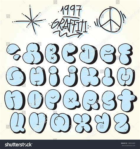 Graffiti Bubble Alphabet Vector Set Vector De Stock Libre De Regalías 138954389 Shutterstock