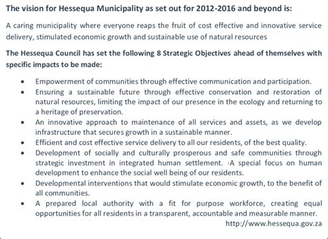 The Vision Of The Hessequa Municipality As Described On Their Website