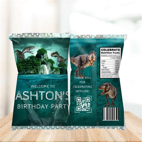 Editable T Rex Chip Bag Template Dinosaur Snacks Treat Bag Wrapper Printable Dinosaur Birthday