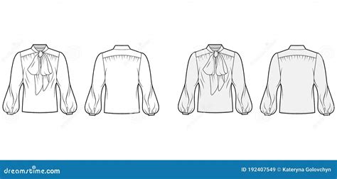 Pussy Bow Blouse Technical Fashion Illustration With Oversized Body