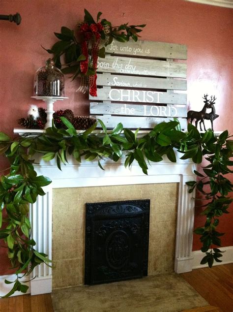 Mantle Decked W Magnolia Garland For Christmas Fireplace Garland