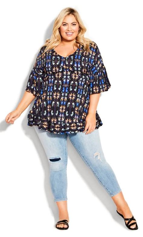 Evans Navy Butterfly Print Smock Top Evans