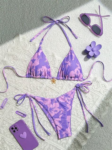 Swim Mod Set De Piezas Bikini Con Estampado Floral Para Vacaciones Y