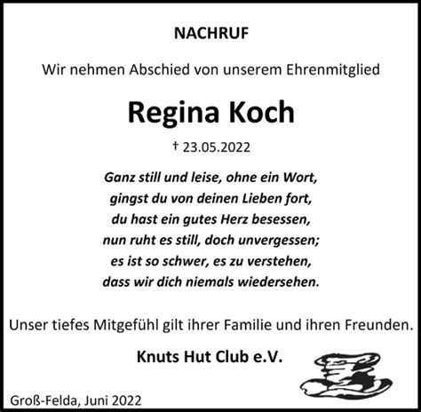 Traueranzeigen Von Regina Koch Trauer Mittelhessen De