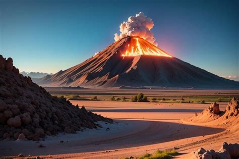 Aktiver Vulkan Bricht Aus Und Spuckt Lava Aus Vulkanisches Landbild