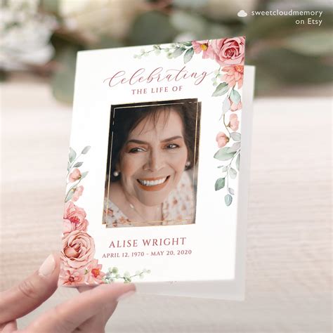 Pink Floral Funeral Program Template Peach Flower Funeral Memorial