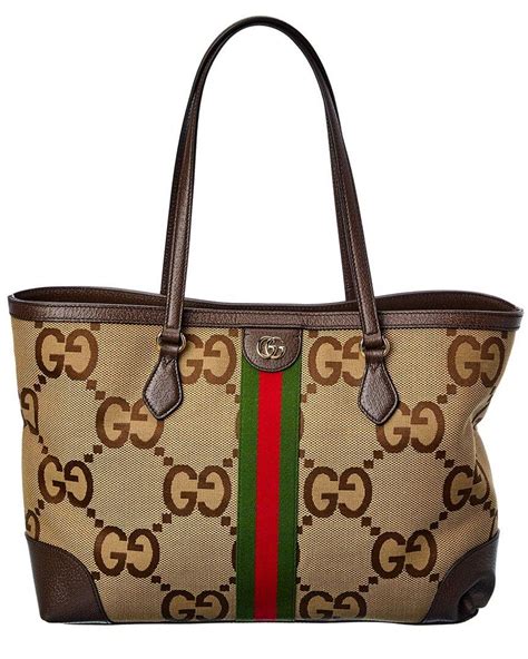 Gucci Ophidia Medium Jumbo Gg Canvas Leather Tote In Brown Lyst