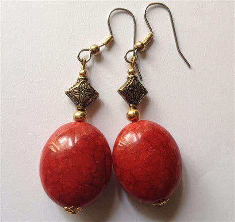 Red And Gold Beaded Earrings By Uniquedesignsbykait On Etsy 5 00 Gold