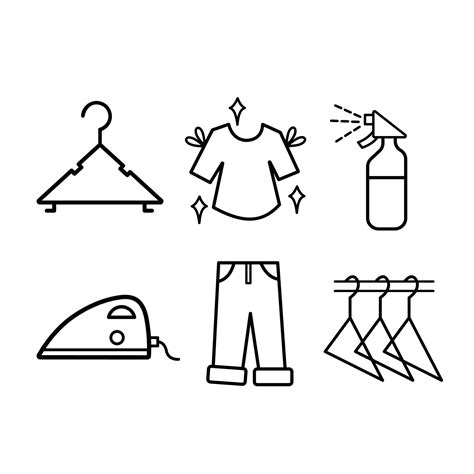 Wardrobe personal clothing vector icon set outline isolated on square ...