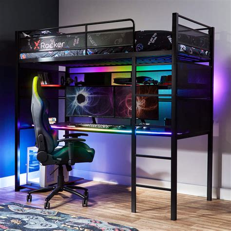 Gaming Beds Battlebunk High Sleeper Bed With Rgb Lighting And Desk