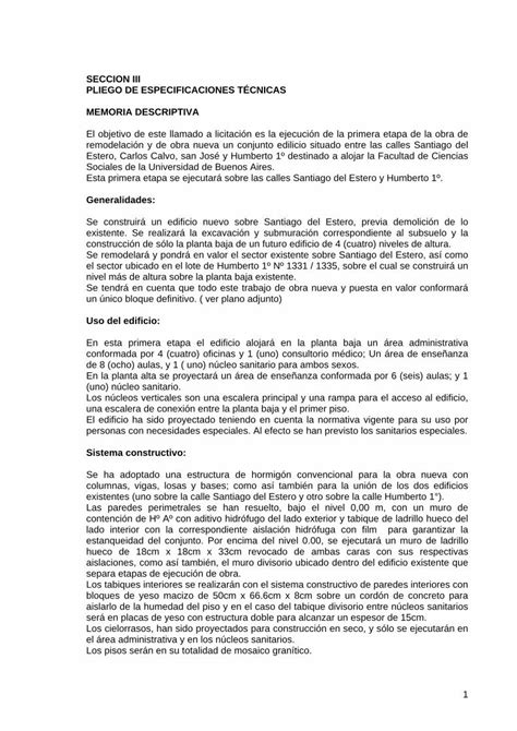 PDF SECCION III PLIEGO DE ESPECIFICACIONES TÉCNICAS MEMORIA