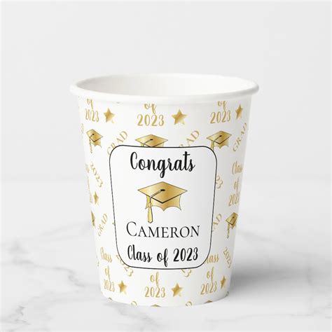 Class of 2023 Gold Grad Graduation Cap - White Paper Cups | Zazzle