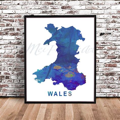 Wales Map Print Country Watercolor Painting Poster City Art Etsy