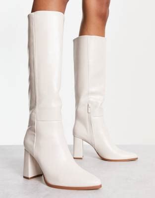 Stradivarius Knee High Heeled Boot In Ecru Asos