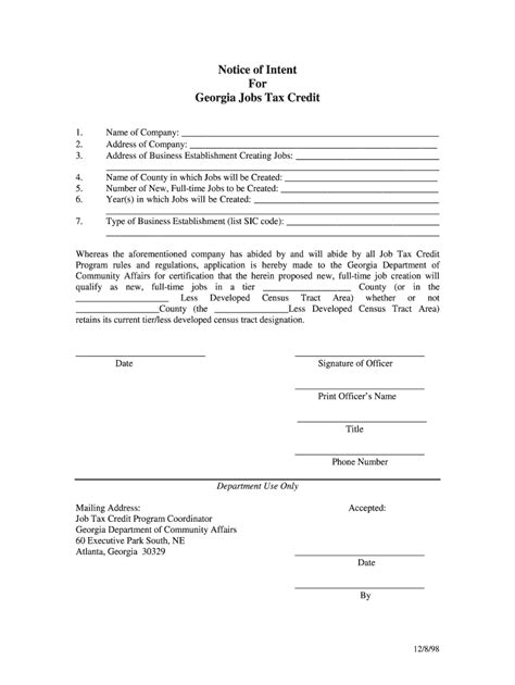 Fillable Online Dca State Ga Notice Of Intent Georgia Community