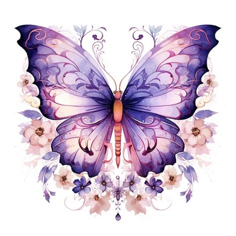 Premium Photo Purple Butterfly With Pink Wings And Purple Flowers On