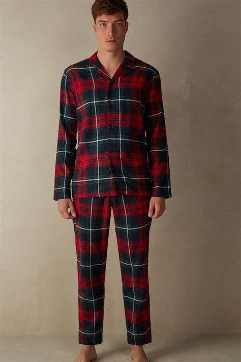 Red Tartan Brushed Plain Weave Cotton Pyjamas Intimissimi