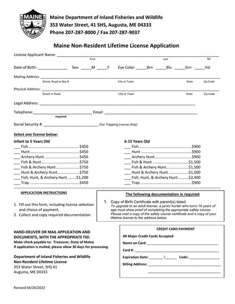 Maine Maine Non Resident Lifetime License Application Fill Out Sign