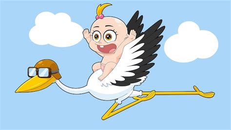 Premium Vector | Cute baby girl flying on top of a stork cartoon characters