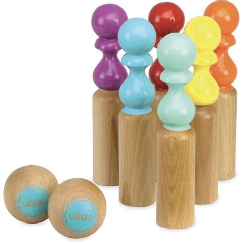 Jeu De Quilles En Bois Naturel Quilles Color Es Retro Vilac