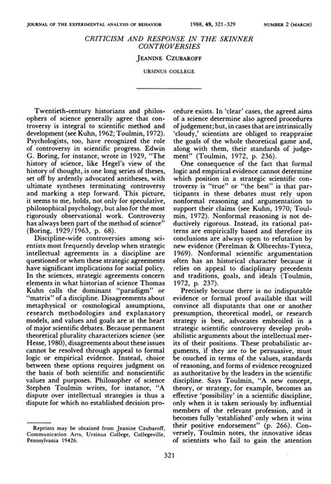 (PDF) Criticism and response in the Skinner controversies