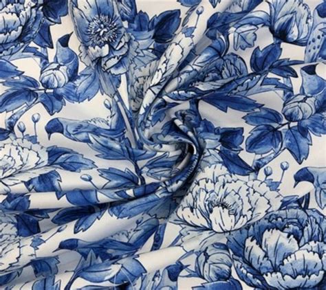 Blue Floral Pattern Upholstery Fabric - Etsy