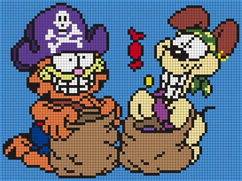 Garfield And Odie In Halloween Costumes Perler Bead Pattern | Bead ...